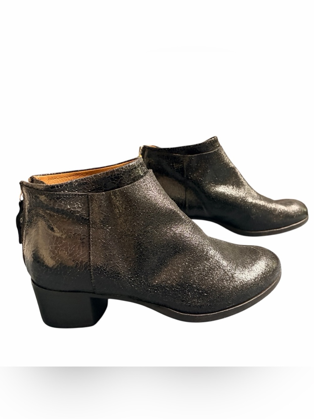 Moma Textured Metallic Black Leather Ankle Booties